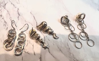 3 Pair Of Retro Silver Earrings 925