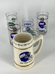 Assorted Giants, Jets And Jaguars Glasses And Super Bowl Mug