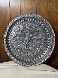 Copper Embossed Silver Over Copper Circular Tray Approx 20' Hand Crafted In Israel At GAT Copperworks