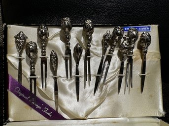 Collection Of Sterling Silver TOW Creations Canape Forks In Original Box