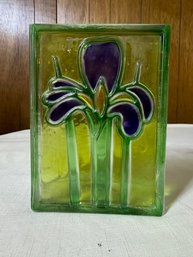Iris Rectangular Romania Glass Vase Approx 7' Tall  1985 FTD