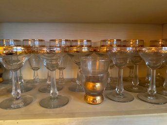 Exceptional Group Of Gold Rimmed Glasses. Champagne, Wine, Cordials, Margaritas!