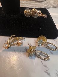 3 Pair Of Pierced Earrings Sterling And Stones