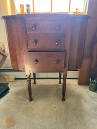 Vintage Sewing Table Sides Open And Three Drawers Walnut