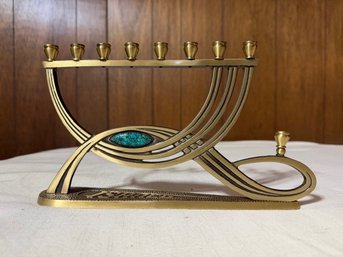 Chanukah Menorah Brass And Enamel From Israel Made For Export