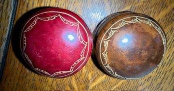 1950's 2 Leather Boxes, One With A Fine Porcelain Pin Made In England!
