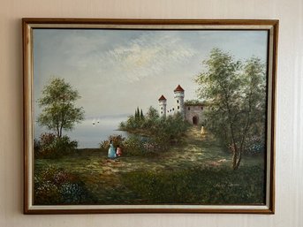 Alan Walters Signed Painting On Canvas French Landscape Scene Signed Approx 40 X 50'