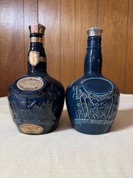 A Pair Of Spode Blue Ceramic Decanter For Chivas Brothers Royal Whiskey
