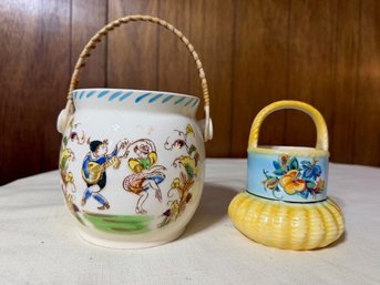 Two Handled Ceramic Baskets Made In Japan And Italy