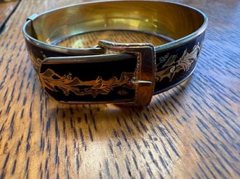 Victorian Made In England Etched Buckle Bracelet Black And Gold Filled