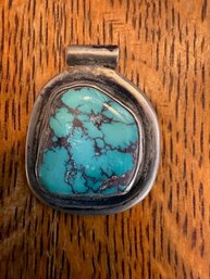 Native American Turquoise And Silver Pendant 1950's Arizona