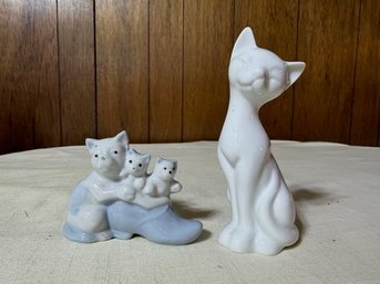 Two Porcelain Cat Figurines Made In Japan