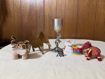 Eclectic Group Of Elephants! All Shapes And Sizes Including Pewter Wine Glass