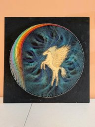 String Art Unicorn In Rainbow 1970's Wall Art