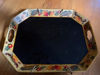 Stunning Extra Large Tole Painted Metal Tray Hexagonal Fall Decor