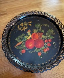 Round Metal Tray Hand Painted Tole Ware