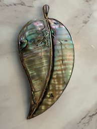 Sterling Silver Leaf Brooch With Abalone, Made In Mexico