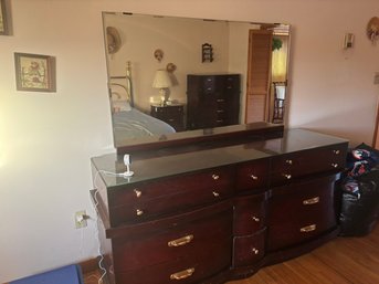 Mahogany Lacquer 1960s Low Double Dresser With Large Mirror