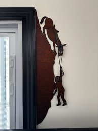 Rustic Laser Cut Metal Hanging Cowboy And His Horse Wall Sculpture