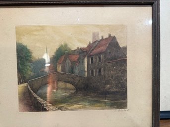 European Landscape Mezzotint Signed Lower Right