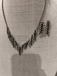 Black And White Crystal Necklace, Earrings And 2 Bracelets