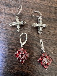 2 Pair Of Swarovski Earrings One Double Sided