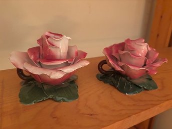 Porcelain Roses Made In Italy Candle Holders