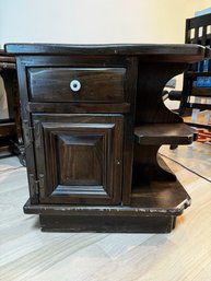 Vintage Walnut Stained End Table Drawer//door And Shelves