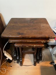 Vintage Mid Century Set Of Three Walnut Stained Nesting Wood Tables
