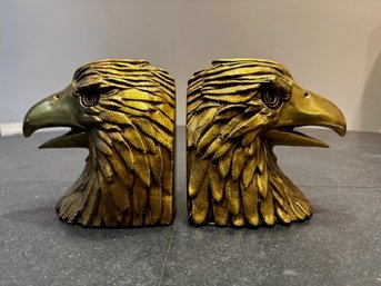 A Pair Of Brass American Bald Eagle Head Bookends