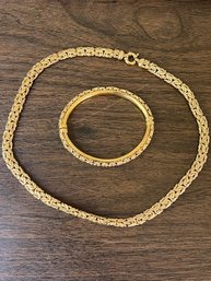 Exquisite 925 With Gold Overlay, Necklace And Bangle Bracelet Made In Italy