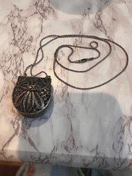 Open Work Silver Pocket Book Locket On Sterling Chain