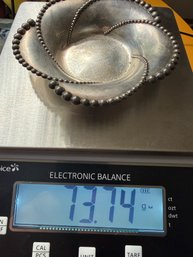 Floral Beaded Sterling  Silver Dish Approx 4 1/2 D 73.74 Grams
