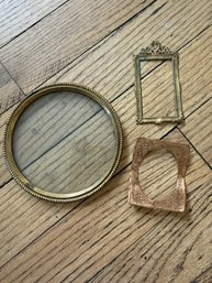 Three Brass  Antique Frames And Photograph Insert