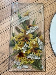 Antique Hand Painted Floral On Glass