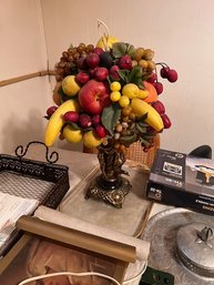 Vintage Footed Bowl With Faux Fruits Approx 14' Tall