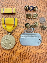 Group Of Military Medals, Dog Tags, Etc