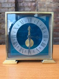 RARE ~ Jaeger Le Coultre Ref 508 Skelton Table Clock 8 Day Inline Baguette Movement Cobalt Blue Dial