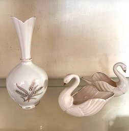 3 Porcelain Pieces One Lenox , Swans Are By Shiah Yih