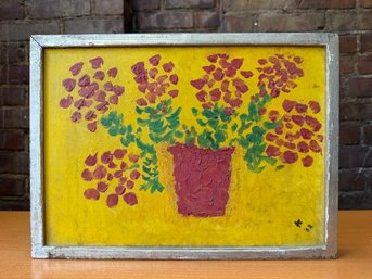 Floral Primitive Painting On Canvas Signed K, Tom John's Mother, 1968