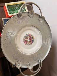 Vintage Aluminum Plate Holder With Limoges Plate Made For Farberware