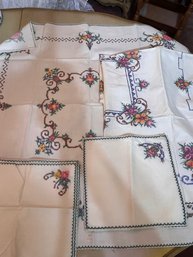 2 Sets Of NWT Hand Embroidered Table Clothes With Napkins See All Photos 36' Square