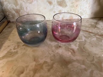 A Pair Of Pearlized Low Ball Drink Glasses