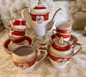 Tea Set With 5 Cups Tea Pot, Creamer And Sugar Occupied Japan