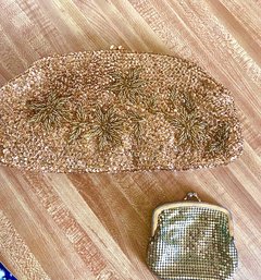 2 Purses Gold Beaded By Mambro Made In Hong Kong And Gold Change Purse