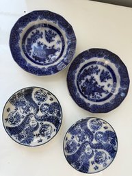 A Group Of 4 Vintage Blue And White Asian Dipping Bowls