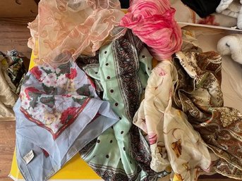 Large Box Of Assorted Scarves, Anne Klein, Cacharel, Silk, Poly, Pashminas, Over 50!