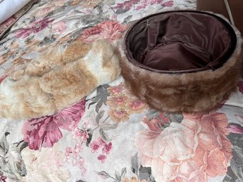 A PAIR OF VINTAGE FUR Pill Box Hats Rabbit And Mink And Lamb Combo