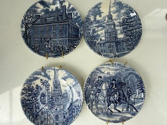 Set Of 4 Liberty Blue Historic Colonial Scenes Plates Approx 5'