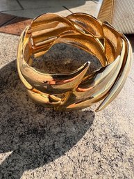 Gold Tone Mini Bag Key Chain And Leaf Bracelet, Unmarked